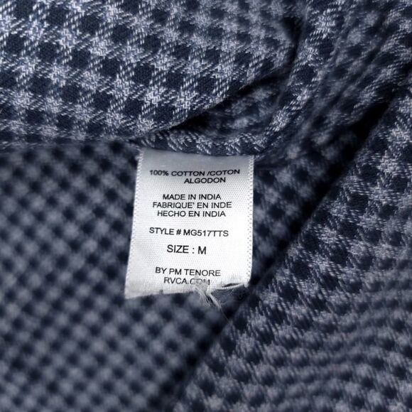 RVCA Flannel Slim Fit Button Down Casual Short Sleeve Shirt Check Navy Blue Gray - Picture 6 of 8